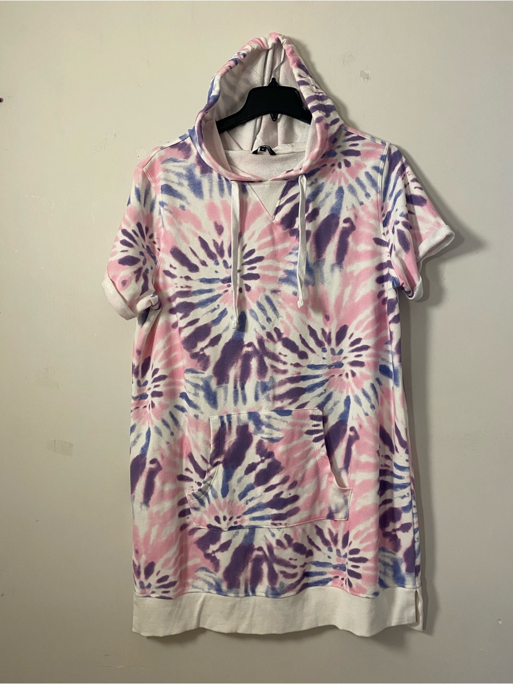 Cotton blend Sleepwear Tie-Dye Hoodie Dress in Pink, Purple & Blue